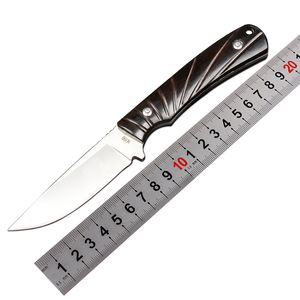 1PCS M6692 Survival Rechte mes 7CR13MOV SATIN DRAP PUNT BAD VOLLEDIGE TANG EBONY HANDGANG Camping Hiking Hunting Knives met lederen schede