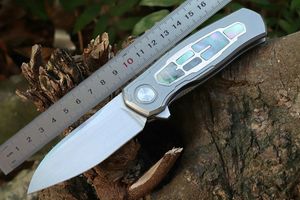 1 stcs M6721 Flipper Vouwmes CPM-20V Satin Blade CNC CT4 Titanium/ Abalone Shell Handhend Ballager snel open EDC Pocket Knives