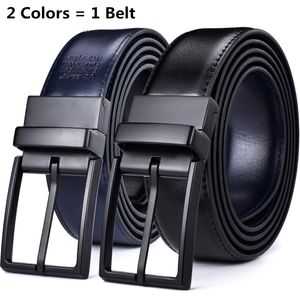 Cinturón Reversible de cuero para hombre, diseños de moda clásicos, cinturones dos en uno con hebilla giratoria, tamaño 75-160cm, 1 Uds.
