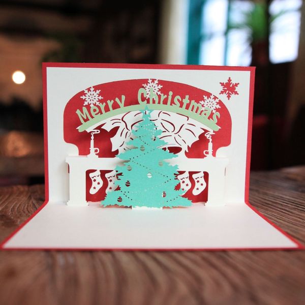 1pcs Merry Christmas Tree 15 cm 3d láser cortado papel emergente tarjetas de felicitación hechas a mano regalos de Navidad
