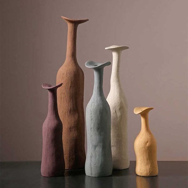 1 pcs Moderne Creative Vase En Céramique Minimaliste Morandi Coloré Vases SALON Décor À La Maison Style Nordique Sculpture Art Ornements 210623