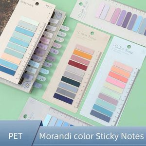 1 stcs Morandi Color Sticky Notes Ruler Pet 200 Sheets Retro Rainbow Memo Pad Post Label Index Stickers Marker School A7254