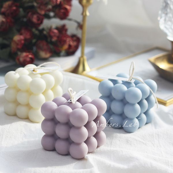 1 pièces multicolore Cube géométrie pur soja bougie parfumée décoration de mariage retour cadeau pour P o accessoires décoration de la maison