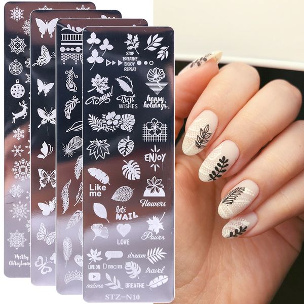 1 Uds. Placas de estampado de uñas, plantillas de sellos con imágenes de animales geométricos, hojas y flores, herramientas de plantilla de impresión para manicura Dreamcatch, LYSTZN01-12