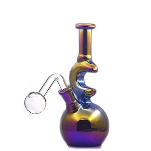 1 stks Nano Plating Waterpijpen Glazen Bong Recycler Ashcatcher Heavy Base Maanvorm Glazen Beker Bongs met 14 mm Vrouwelijke Gezamenlijke Waterpijp Dab Rig Olie Rigs Accessoires