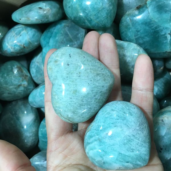1 pièces coeur d'amazonite naturelle Madagascar Amazon cristal de Quartz en forme de coeur pierres et minéraux naturels de palmier
