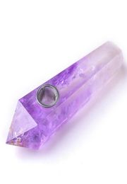 1pcs Amethyst Natural Quartz Crystal Wand Point Six côtés Purple Gemstone Quartz Wand Guérison avec filtre en métal1636308