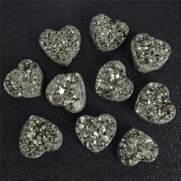 1 PCS Natural Pyrite Heart Crystals de cuarzo de cuarzo Curación cruda y mineral Piedras de la energía del espécimen de decoración del hogar
