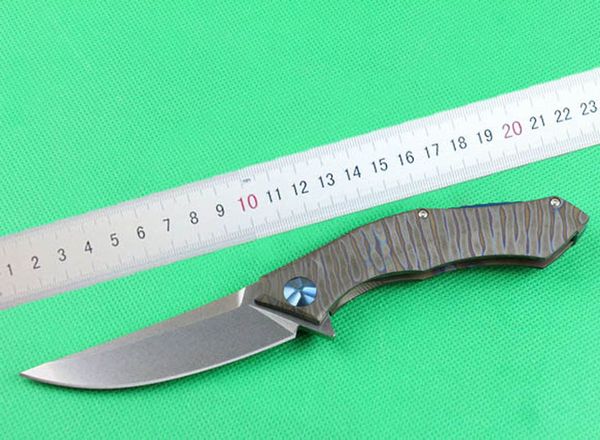 1 unids 8.66 pulgadas Flipper Cuchillo plegable D2 Piedra de lavado de lavado Fuego TC4 Titanio Alloy Handle Ball Rodamiento rápido abierto Edc Cuchillos EDC