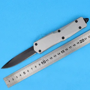 1 pièces nouveau A07 grand couteau tactique automatique 440C lame en oxyde noir argent poignée en alliage zn-al EDC couteaux de poche avec sac en Nylon