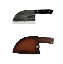 1 stks Nieuwe China Handgemaakte Vaste Mes Keukenmes 5Cr15MOV Handgemaakt Satijn Blade Volledige Tang Houten Handvat Outdoor Tools met lederen schede