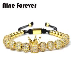 1pcs Nouveau design Fashion CZ CZ Imperial Crown Bracelets Goldcolor Micro Pave CZ Femmes Braidage Macrame Bracelet Men Bijoux Y187906878