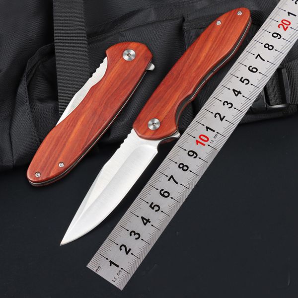 1pcs nouveau M7722 Flipper Knife 440C Satin Drop Point Blade Palissandre avec poignée en tôle d'acier Roulement à billes Camping en plein air Randonnée Pêche EDC Couteaux de poche