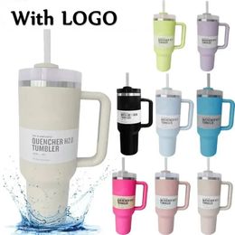 Nieuwe Quencher H2.0 40oz Flowstate roestvrijstalen vacuüm met 1: 1 logo geïsoleerde tumbler met deksel en stro 2e generatie auto mokken vacuüm geïsoleerde waterflessen