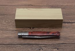 1 pièces petit couteau pliant damas VG10 lame en acier damas manche en palissandre pas de serrure avec paquet de boîte en bois