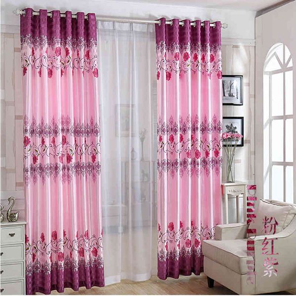 1 pcs Style Pastoral Perforé Imprimé Rideau Mince Chambre Salon Balcon Du Sol Au Plafond Fenêtre Ombre Tissu Top F8264 210420