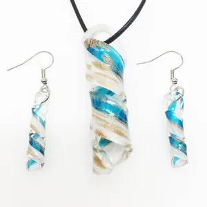 1 pièces pendentif collier boucles d'oreilles Style chinois à la main en verre de Murano vis pour les femmes bleu tourbillon motif sables personnalité
