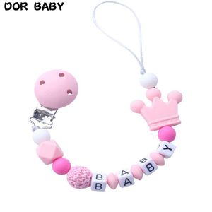 1 stks roze siliconen gepersonaliseerde naam baby fopspeen clips haak kralen kroon kettinghouder douche cadeau fopspenen #