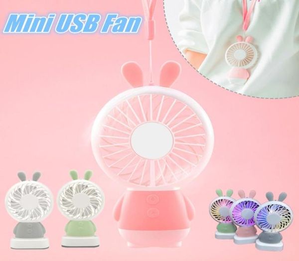 1pcs portable portable fan usb mini dessin animé lapin de lapin lumineux ventilateur rechargeable coloré pour le bureau de voyage Dormitory FO5210554