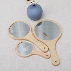 1PCS Miroir en bois rond portable Miroir de maquillage de miroir à main vintage avec poignée pour les femmes Option