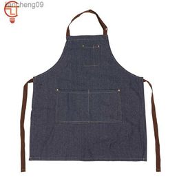 1 pièces pratique 71x65cm bleu Denim Simple tabliers uniforme unisexe Jeans tabliers hommes dame cuisine cuisine cadeaux L230620