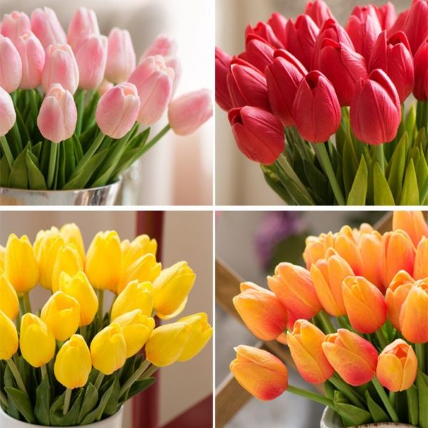 1 pièces PU fleurs artificielles tulipes en soie vraie touche mini tulipe mariage décoratif Bouquet décorations maison déco