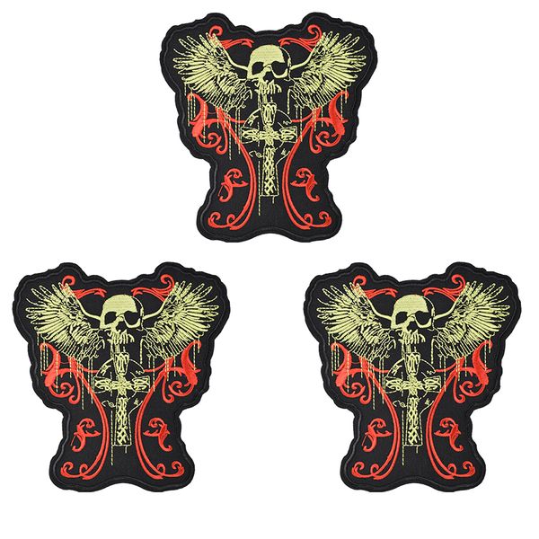 1 PCS Punk Crâne avec Ailes Badges Patchs pour Moteur Vêtements Chaussures Fer sur Transfert Applique Patches pour Vêtement DIY Coudre sur Broderie Badge