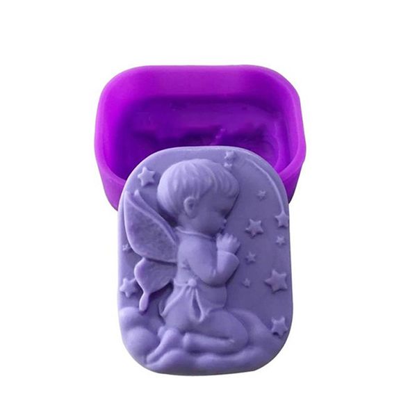 1pcs Molde de vela púrpura suministros de cocina de niño ángel/niña ángel fondant pastel decoración silicona bricol