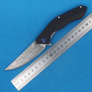 1PCS R1248 Flipper extérieur couteau pliant VG10 Damas en acier Blade G10 avec poignée en acier inoxydable Handle Edc Pocket Dossier Couteaux