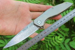 1 stcs R8125 Flipper vouwmes VG10 Damascus stalen mes CNC TC4 titanium legering handgreep kogellager EDC Pocket Knives