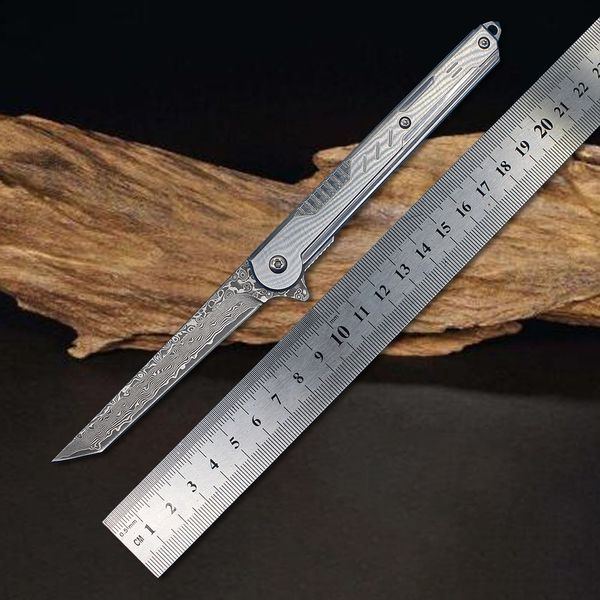 1PCS R8301 Flipper couteau pliant VG10 Damas en acier tanto ponctuel Blade en acier inoxydable Poignée à billes Edc Pocket Couteaux