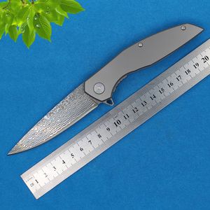 1 stcs R8318 Flipper vouwmes 67-laags VG10 Damascus Steel Blade CNC TC4 Titanium Alloy Outdoor Camping Hiking Fishing EDC Pocket Folder Map