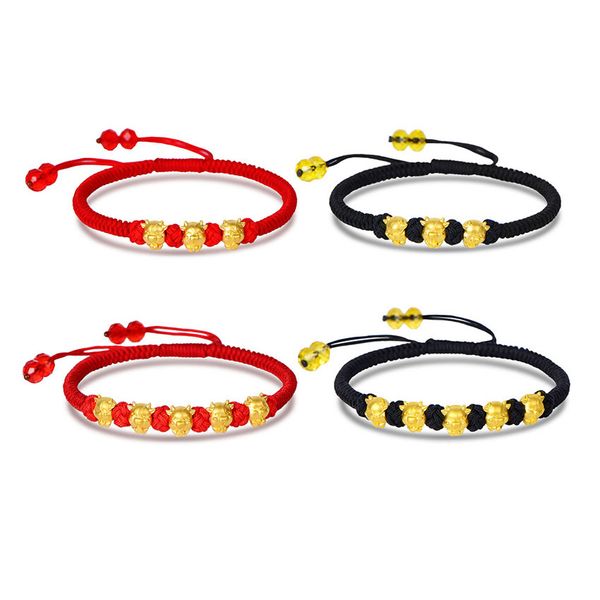 1 pièces véritable chaîne en or jaune 24K 3D année du boeuf bonne chance 5 pièces breloques boeuf zodiaque tissage pour femmes bébé Bracelet 2021