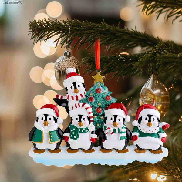 1 Uds resina lindo pingüino familia colgante Navidad árbol decoración gota adornos regalo 2023 Año Nuevo fiesta para decoración del hogar L230621