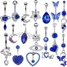 1pcs Royal Blue Boully Butt Rings 14g Planet Navel Piercing Bquette de bijoux coeur mignon Body Ombligo Mujer 240429