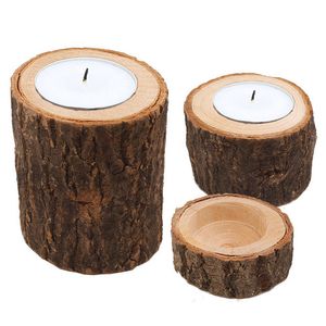 1pcs Centres de mariage rustiques décor de bougie en bois bougeur en bois Base de vacances anniversaire de Noël Table à thé de bougie Décor de bougie