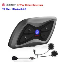 1PCS / SET TELEHERER INTERCOM T6 Plus Bluetooth Headset Motorcycle Casque 1500m Intercomunicador Moto en temps réel pour 2 coureurs imperméables V6