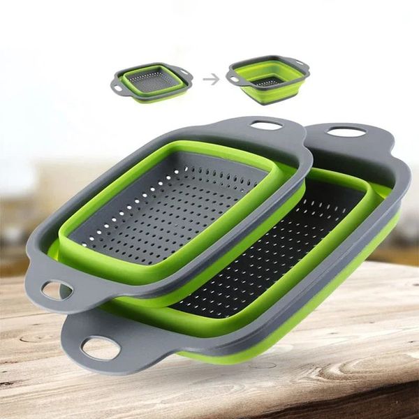 Coladores cuadrados de plástico de silicona para frutas y verduras, cesta de lavado, coladores plegables, accesorios de cocina, 1 Uds.