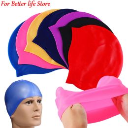 1pcs Silicone Cap de baignade hommes femmes cheveux longs imperméables couleurs sportives pour adultes élastiques Haule de baignade chapeau de plongée