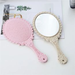 1pcs argent vintage miroir dames floral repousse ovale rond rond hold miroir princesse maquille de maquilleur