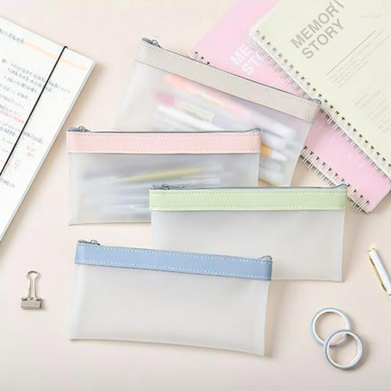 1pcs Simple Transparent TPU Leather Fashion Pencil Bag Pouches Stationery Organizer Case Pencilcase School