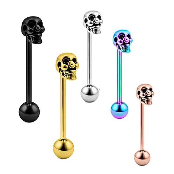 1 pièces crâne langue goujon barre squelette langue Piercing bijoux Sexy acier inoxydable haltère Punk Halloween Costume accessoires 14g