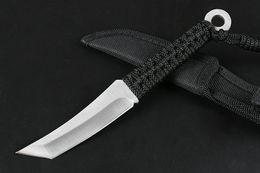 1 stks Kleine Survival Rechte mes 440c Satin Finish Tanto Blade Volledige Tang Handvat Vaste Blad Messen met Nylon-huls