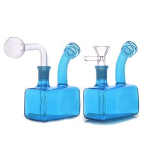 1pcs brûleur à mazout en verre carré Bong Pyrex épais cendrier narguilé 14mm femelle fumant barboteur tuyau d'eau pour outil de fumer avec tuyau de brûleur à mazout