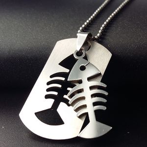 1 pièces en acier inoxydable double couche os de poisson pendentif à breloque collier détachable os de poisson collier fond de mer animal os collier bijoux