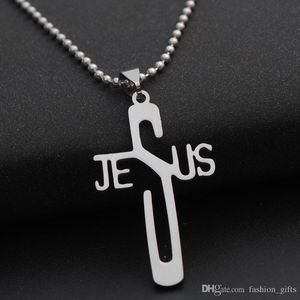 1 pièces en acier inoxydable anglais lettre jésus croix collier personnalité lettre jésus croix collier foi chrétienne anglais jésus collier