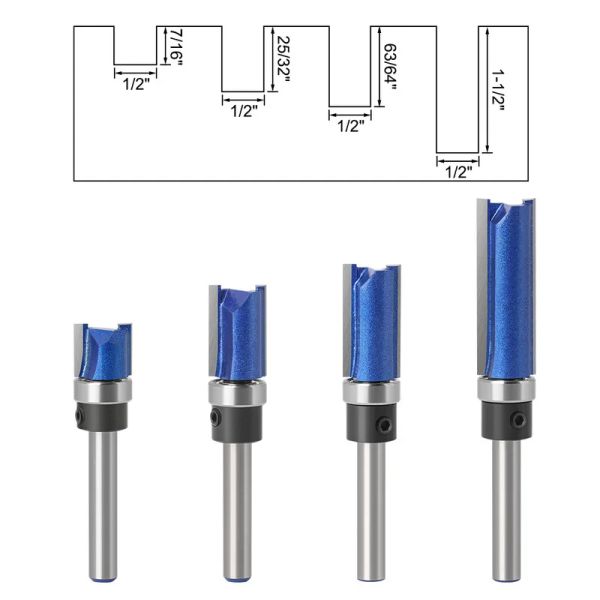 1 PCS Cortador de molienda de cuchillo recto Tallado de madera con plantilla de rodamiento de 6 mm 1/4 broca de enrutador de vástago para herramienta de ranura de carpintería