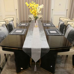 Chemin de Table élégant, 1 pièce, table moderne Simple, faux luxueux pour décoration de mariage et de fête de noël, gris 240325