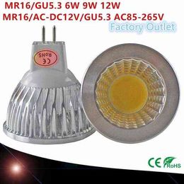 1 pièces Super lumineux MR16 GU5.3 COB 6W 9W 12W lampe à ampoule LED mr16 12V gu5.3 220v, blanc chaud/pur/blanc froid led éclairage H220428