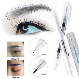 1 PCS Marcador de piel quirúrgica Marcador de cejas Pen Tatto de tatuaje Pen con herramienta de posicionamiento de microblading de regla de medición